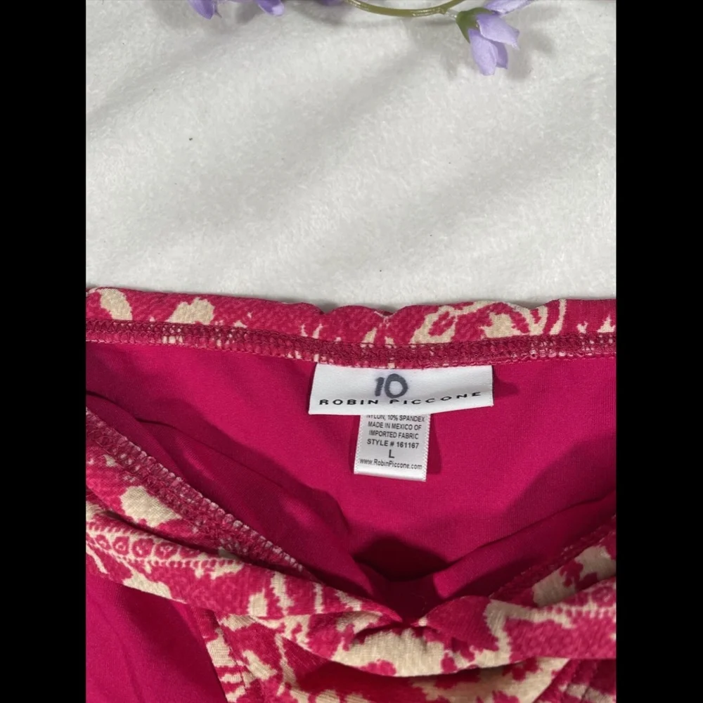 NEW Robin Piccone‎ 'Flora' Twist C Bikini Bottom Fuschia/Cream [SZ Large ]
